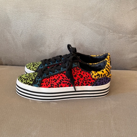 Alice + Olivia Falyn Platform Animal Print Calf Fur Colored Rainbow Sneakers - Picture 6 of 10